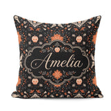 Custom Name Halloween Skull Pumpkin Folk Art Dark Seamless Name Square Filled Cushion Throw Pillow Sofa Bed Home Decor Zip Washable UK Made