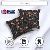 Custom Name Halloween Skull Pumpkin Folk Art Dark Seamless Name Square Filled Cushion Throw Pillow Sofa Bed Home Decor Zip Washable UK Made