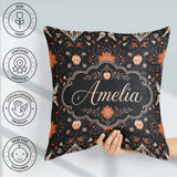 Custom Name Halloween Skull Pumpkin Folk Art Dark Seamless Name Square Filled Cushion Throw Pillow Sofa Bed Home Decor Zip Washable UK Made
