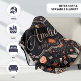 Halloween Skull Pumpkin Folk Art Dark Seamless Pattern Name Cute  Personalised Custom Name Super Soft Fleece Blanket Bed Sofa Throw