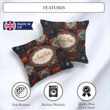 Custom Name Halloween Patchwork Tiles Pumpkin Bird Seamless Name Square Filled Cushion Throw Pillow Sofa Bed Home Decor Zip Washable UK Made