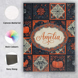 Personalised Name Halloween Patchwork Tiles Custom  Bespoke Interior Contemporary Canvas Wall Art Print Decor Picture Ready to Hang
