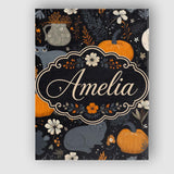 Personalised Name Autumn Pumpkin Cat Custom Premium Decorative Design Modern Room Accent Canvas Wall Art Print Decor Picture Ready to Hang