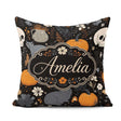 Custom Name Autumn Pumpkin Cat Botanical Dark Seamless Name Cute Square Filled Cushion Throw Pillow Sofa Bed Home Decor Zip Washable UK Made