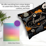 Custom Name Autumn Pumpkin Cat Botanical Dark Seamless Name Cute Square Filled Cushion Throw Pillow Sofa Bed Home Decor Zip Washable UK Made