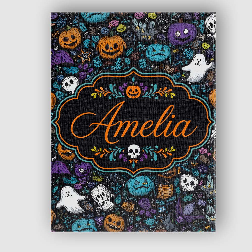Personalised Name Spooky Halloween Pumpkins Custom  Bespoke Interior Contemporary Canvas Wall Art Print Decor Picture Ready to Hang