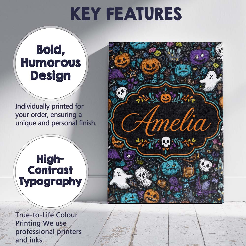 Personalised Name Spooky Halloween Pumpkins Custom  Bespoke Interior Contemporary Canvas Wall Art Print Decor Picture Ready to Hang