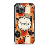 Cute Halloween Cats Bats Pumpkins Printed Design Custom Name Protective Phone Case Mobile Cover Durable Everyday Smartphone Shock Resistant