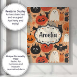 Personalised Name Cute Halloween Cats Bats Custom  Unique Gift Idea Elegant Feature Canvas Wall Art Print Decor Picture Ready to Hang