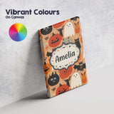 Personalised Name Cute Halloween Cats Bats Custom  Unique Gift Idea Elegant Feature Canvas Wall Art Print Decor Picture Ready to Hang