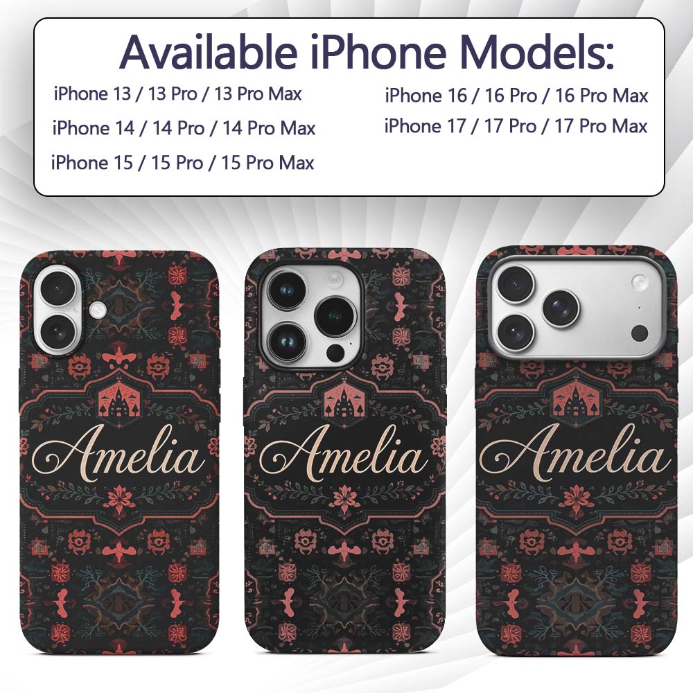 Halloween Haunted House Gothic Floral Seamless Custom Name Protective Phone Case Mobile Cover Durable Everyday Smartphone Shock Resistant