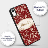 Red Vintage Floral Seamless Pattern Charming Custom Name Protective Phone Case Mobile Cover Durable Everyday Smartphone Shock Resistant