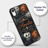 Halloween Pumpkin Botanical Dark Leaves Seamless Custom Name Protective Phone Case Mobile Cover Durable Everyday Smartphone Shock Resistant
