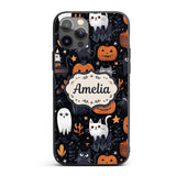 Cute Halloween Cats and Pumpkins Night Seamless Custom Name Protective Phone Case Mobile Cover Durable Everyday Smartphone Shock Resistant