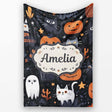 Cute Halloween Cats and Pumpkins Night Seamless Pattern Name Unique  Personalised Custom Name Super Soft Fleece Blanket Bed Sofa Throw