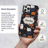 Cute Halloween Cats and Pumpkins Night Seamless Custom Name Protective Phone Case Mobile Cover Durable Everyday Smartphone Shock Resistant