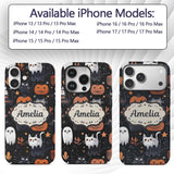 Cute Halloween Cats and Pumpkins Night Seamless Custom Name Protective Phone Case Mobile Cover Durable Everyday Smartphone Shock Resistant