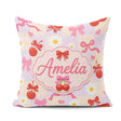 Custom Name Cute Cherry Bow Daisy Heart Seamless on Pastel Lilac Square Filled Cushion Throw Pillow Sofa Bed Home Decor Zip Washable UK Made