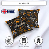 Custom Name Halloween Cute Ghost House Floral Night Pattern Name Square Filled Cushion Throw Pillow Sofa Bed Home Decor Zip Washable UK Made
