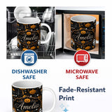 Personalized Custom Name Halloween Cute Ghost House Floral Night Seamless Pattern Name 11oz Ceramic Coffee Tea Mug White Large Handle