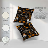 Custom Name Halloween Cute Ghost House Floral Night Pattern Name Square Filled Cushion Throw Pillow Sofa Bed Home Decor Zip Washable UK Made