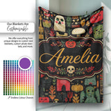 Folk Art Halloween Creatures Masks and Nature Seamless Pattern Name  Personalised Custom Name Super Soft Fleece Blanket Bed Sofa Throw