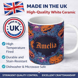 Personalized Custom Name Spooky Pumpkin Eyes Horror Abstract Seamless Pattern Name Cute 11oz Ceramic Coffee Tea Mug White Large Handle