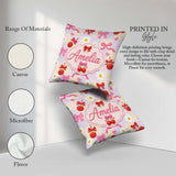 Custom Name Cute Cherry Bow Daisy Heart Seamless on Pastel Lilac Square Filled Cushion Throw Pillow Sofa Bed Home Decor Zip Washable UK Made