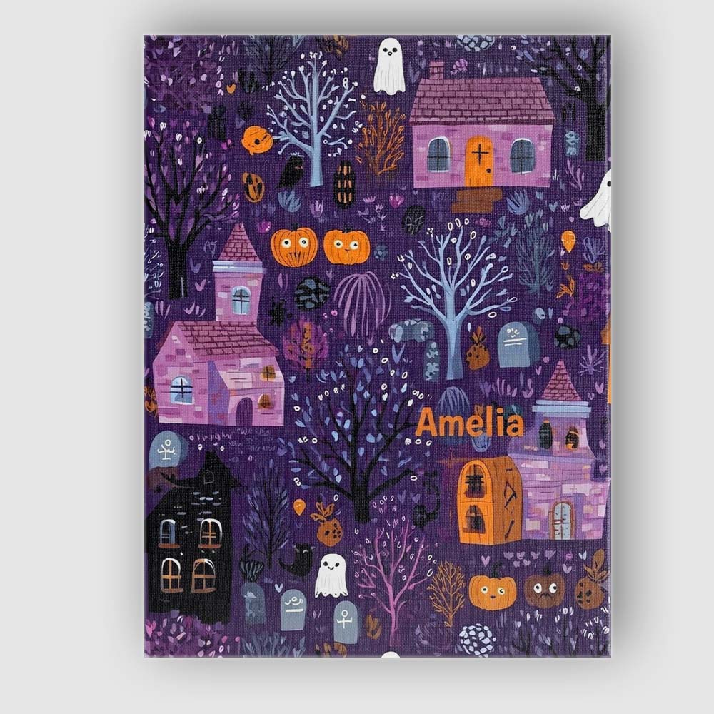 Personalised Name Haunted Village Purple Custom  Unique Gift Idea Elegant Feature Canvas Wall Art Print Decor Picture Ready to Hang