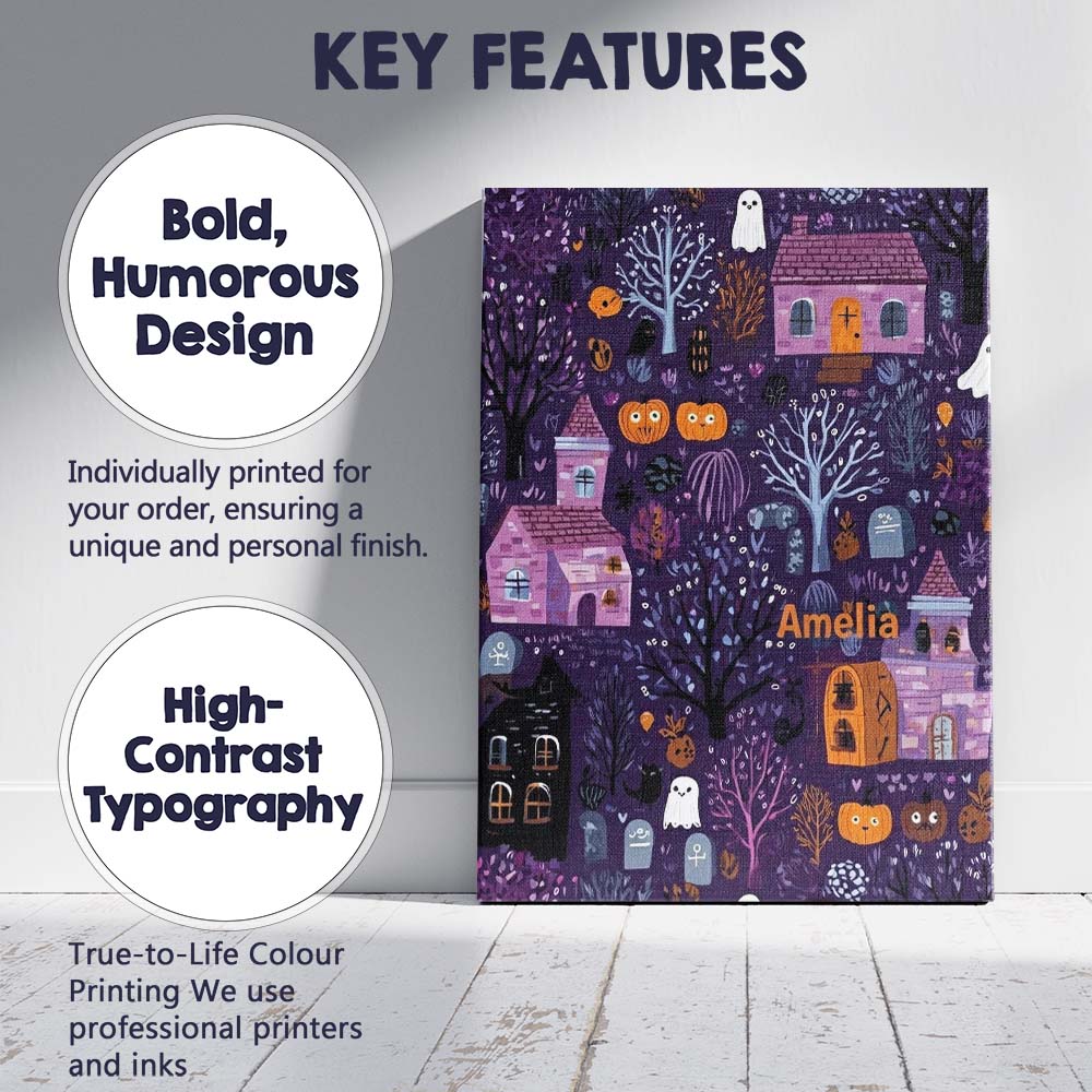 Personalised Name Haunted Village Purple Custom  Unique Gift Idea Elegant Feature Canvas Wall Art Print Decor Picture Ready to Hang