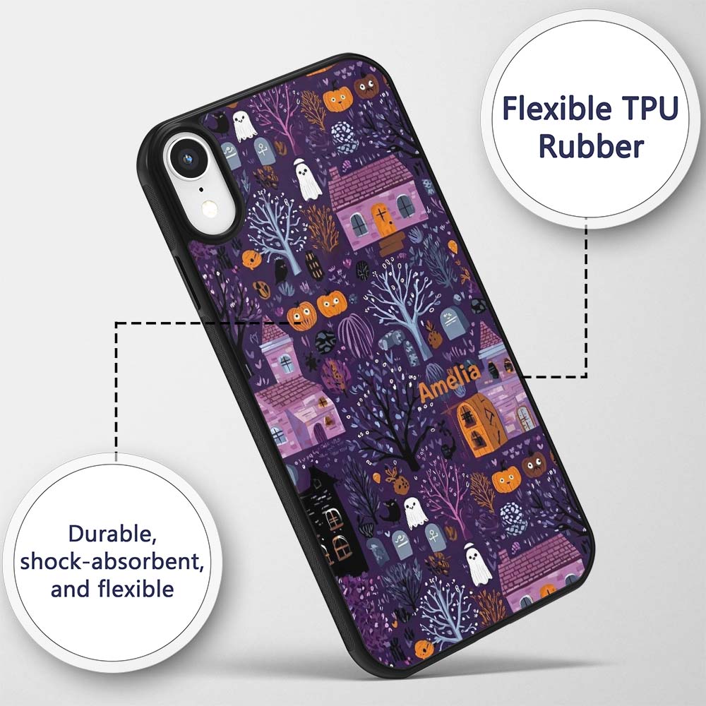 Haunted Village Purple Night Halloween Seamless Custom Name Protective Phone Case Mobile Cover Durable Everyday Smartphone Shock Resistant