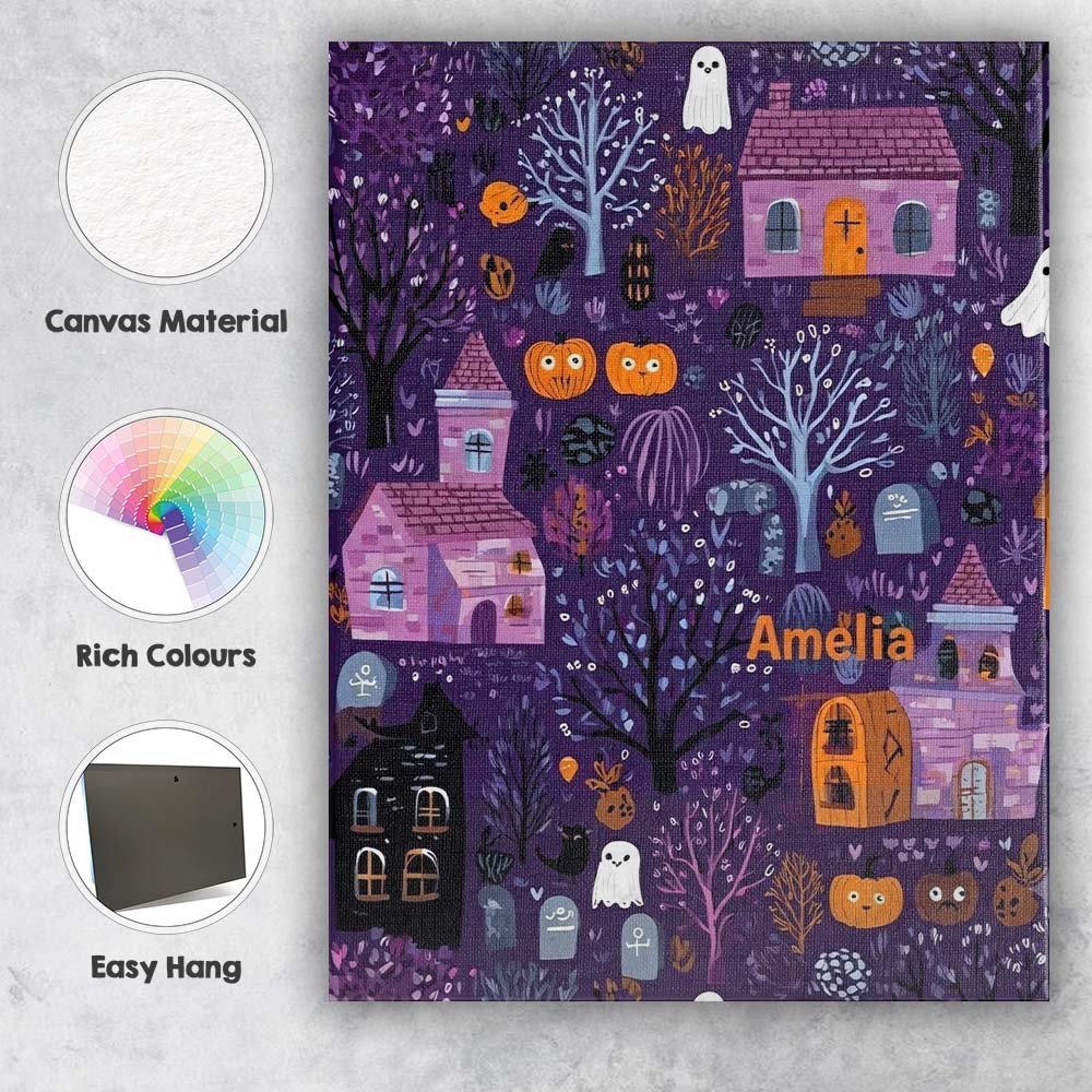 Personalised Name Haunted Village Purple Custom  Unique Gift Idea Elegant Feature Canvas Wall Art Print Decor Picture Ready to Hang
