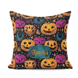 Custom Name Colorful Halloween Pumpkins Stars Seamless Name Cute Square Filled Cushion Throw Pillow Sofa Bed Home Decor Zip Washable UK Made