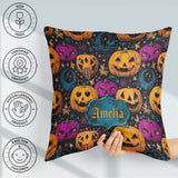 Custom Name Colorful Halloween Pumpkins Stars Seamless Name Cute Square Filled Cushion Throw Pillow Sofa Bed Home Decor Zip Washable UK Made