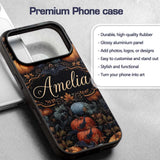 Vintage Pumpkin Bats Botanical Night Seamless Custom Name Protective Phone Case Mobile Cover Durable Everyday Smartphone Shock Resistant