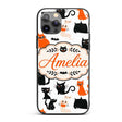 Cute Halloween Black Cats Orange Accents Seamless Custom Name Protective Phone Case Mobile Cover Durable Everyday Smartphone Shock Resistant