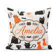 Custom Name Cute Black Cats Orange Accents Seamless Pattern Name Square Filled Cushion Throw Pillow Sofa Bed Home Decor Zip Washable UK Made