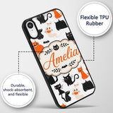 Cute Halloween Black Cats Orange Accents Seamless Custom Name Protective Phone Case Mobile Cover Durable Everyday Smartphone Shock Resistant
