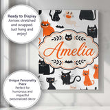 Personalised Name Cute Halloween Black Cats Custom  Bespoke Interior Contemporary Canvas Wall Art Print Decor Picture Ready to Hang