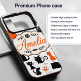 Cute Halloween Black Cats Orange Accents Seamless Custom Name Protective Phone Case Mobile Cover Durable Everyday Smartphone Shock Resistant