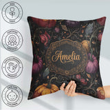 Custom Name Elegant Autumn Pumpkin Floral Dark Pattern Name Cute Square Filled Cushion Throw Pillow Sofa Bed Home Decor Zip Washable UK Made