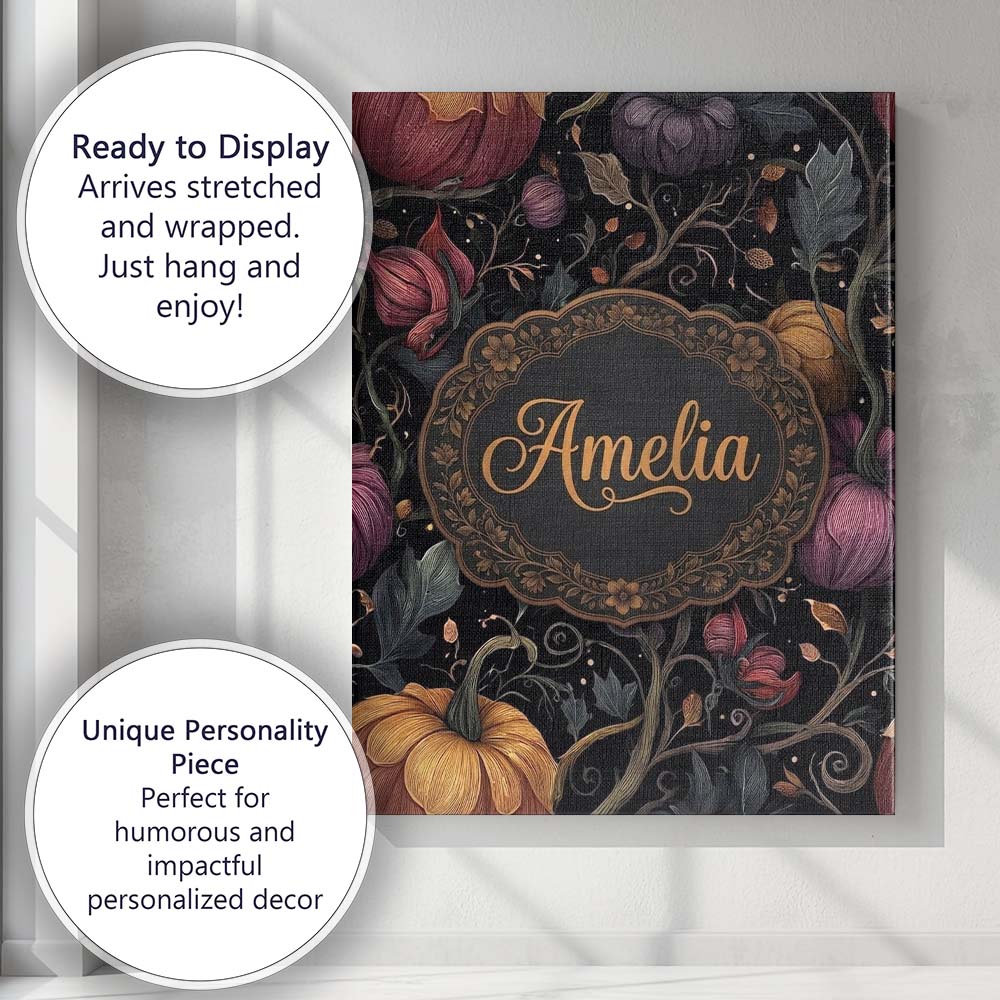 Personalised Name Elegant Autumn Pumpkin Custom  Interior Decorative Contemporary Canvas Wall Art Print Decor Picture Ready to Hang