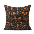 Custom Name Spooky Skull Pumpkin Orange Black Seamless Name Cute Square Filled Cushion Throw Pillow Sofa Bed Home Decor Zip Washable UK Made