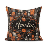 Custom Name Halloween Folk Art Animal Seamless Pattern Name Cute Square Filled Cushion Throw Pillow Sofa Bed Home Decor Zip Washable UK Made