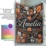 Halloween Folk Art Animal Crowd Seamless Pattern Name Cute Unique  Personalised Custom Name Super Soft Fleece Blanket Bed Sofa Throw