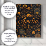 Personalised Name Haunted House Pumpkin Custom  Modern Room Accent Elegant Feature Canvas Wall Art Print Decor Picture Ready to Hang
