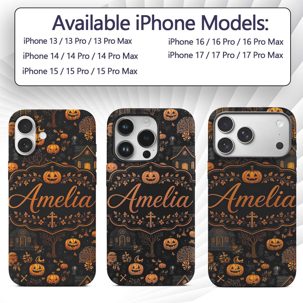Haunted House Pumpkin Autumn Night Printed Design Custom Name Protective Phone Case Mobile Cover Durable Everyday Smartphone Shock Resistant