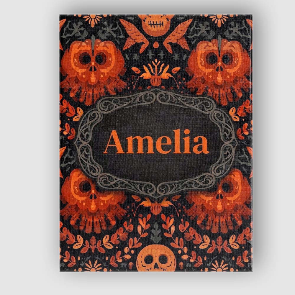 Personalised Name Halloween Skull Floral Custom  Unique Gift Idea Elegant Feature Canvas Wall Art Print Decor Picture Ready to Hang