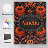 Personalised Name Halloween Skull Floral Custom  Unique Gift Idea Elegant Feature Canvas Wall Art Print Decor Picture Ready to Hang