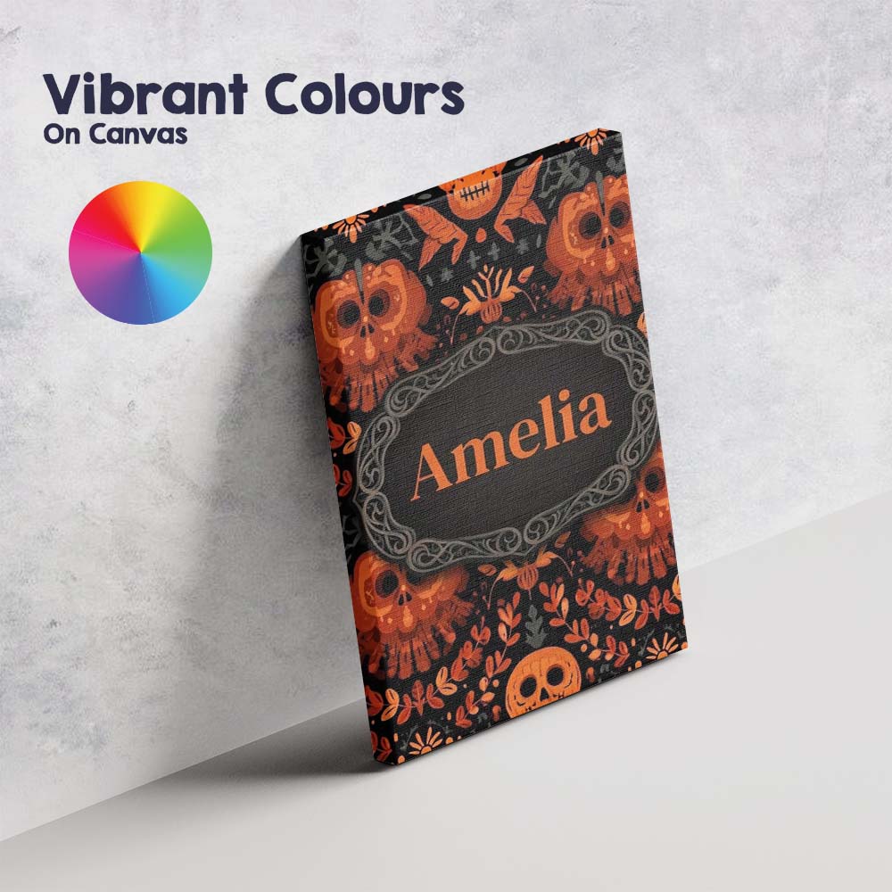 Personalised Name Halloween Skull Floral Custom  Unique Gift Idea Elegant Feature Canvas Wall Art Print Decor Picture Ready to Hang